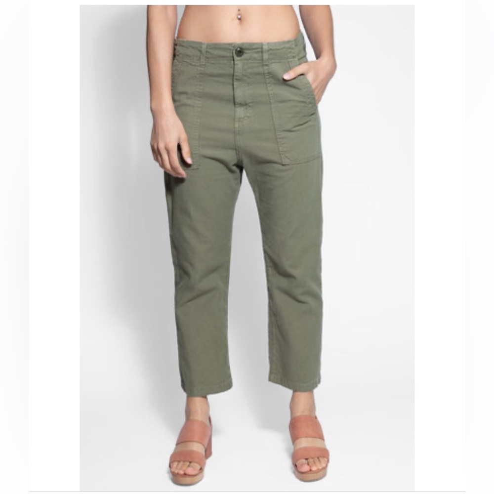 THE GREAT. Ranger Pant Army Green Cropped Straight Leg Slight Dropped Rise 26